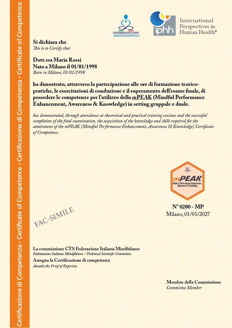 Certificato Attestato mPEAK